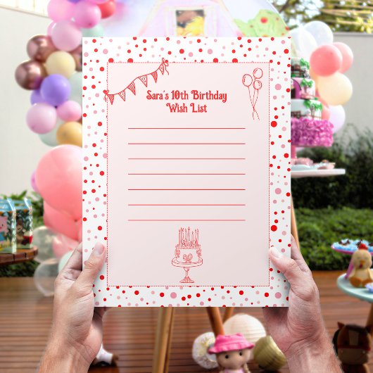 Retro Red Pink Children's Birthday Wish List Paper