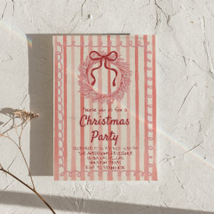 Retro Red Pink Gezeichnet Weihnachts-Kranz-Party Einladung