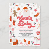 Retro Red Pink Girls Santa Baby Dusche Einladung (Vorne/Hinten)