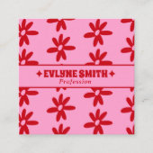 Retro Red Pink Groovy Floral Boho Girly Trendy Fun Quadratische Visitenkarte (Vorderseite)