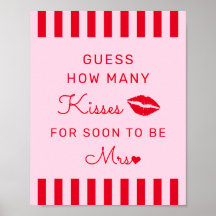Retro Red & Pink Guess Wie viele Kisses Game Sign