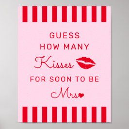 Retro Red & Pink Guess Wie viele Kisses Game Sign Poster