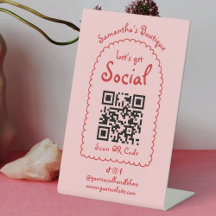 Retro Red Pink Handgeschriebener Girl Social QR Co