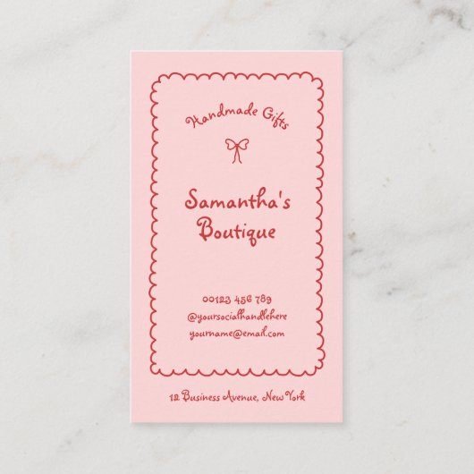 Retro Red Pink Handgeschriebener, Girl Whimsical Q Visitenkarte (Rückseite)