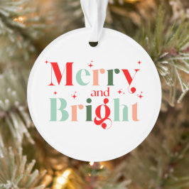 Retro Red Pink Merry and Bright Christmas Ornament