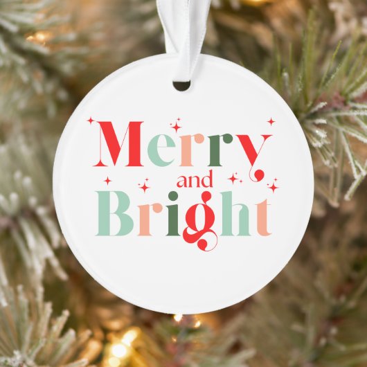 Retro Red Pink Merry and Bright Christmas Ornament (Baum)