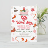 Retro Red Pink Oh, was Spaß Weihnachten 1. Geburts Einladung (Stehend Vorderseite)