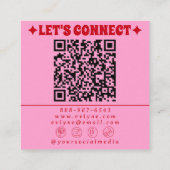 Retro Red Pink QR Code Groovy Floral Girly Trendy Quadratische Visitenkarte (Rückseite)