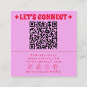 Retro Red Pink QR Code Groovy Floral Girly Trendy Quadratische Visitenkarte (Rückseite)