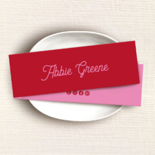 Retro Red Pink Script Modern Mini Visitenkarte