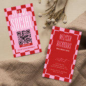 Retro Red & Pink Social Media Scannable QR Code Visitenkarte
