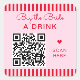 Retro Red & Pink Streifen Bachelorette QR Code Quadratischer Aufkleber