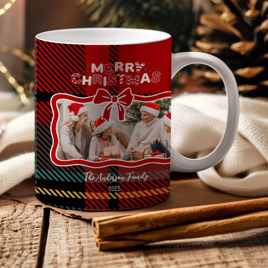 Retro Red Plaid Whimsical Christmas Kaffeetasse