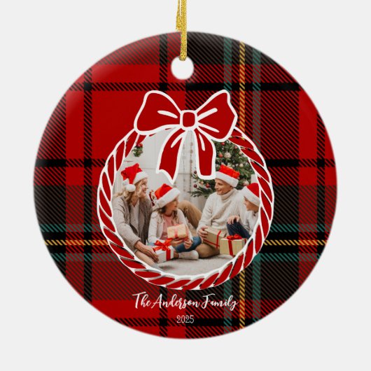 Retro Red Plaid Whimsical Christmas  Keramik Ornament (Hinten)