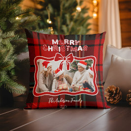 Retro Red Plaid Whimsical Christmas  Kissen