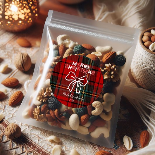 Retro Red Plaid Whimsical Christmas Runder Aufkleber