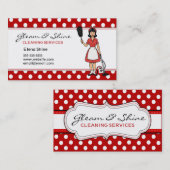 Retro Red Polka Dot Cleaner Reinigung Lady Service Visitenkarte (Vorne/Hinten)