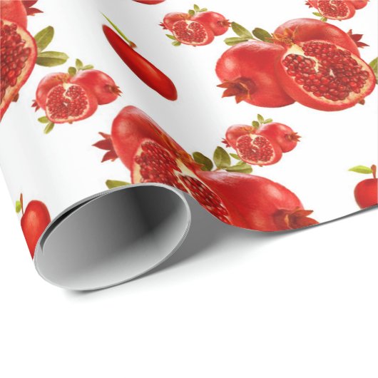 Retro Red Pomegranate Fruchtmuster Thema Geschenk Geschenkpapier (Rolleneckpunkt)