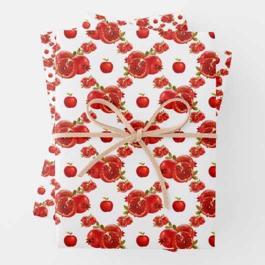 Retro Red Pomegranate Fruchtmuster Thema Geschenkpapier Set (Beispiel)