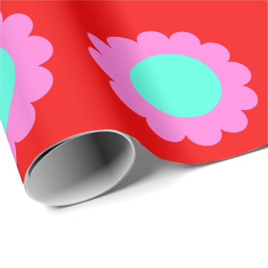 Retro Red Pop Blume Pattern Mod 60er Boho Style Geschenkpapier (Rolleneckpunkt)