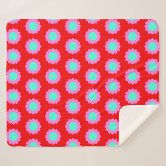 Retro Red Pop Blume Pattern Mod 60er Boho Style Sherpadecke (Vorderseite (Horizontal))