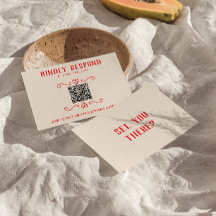 Retro Red QR Code Hand gezeichnet Quirky Hochzeit RSVP Karte