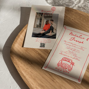 Retro Red QR Code Handgezeichnetes geschriebenes F Einladung