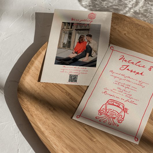 Retro Red QR Code Handgezeichnetes geschriebenes F Einladung