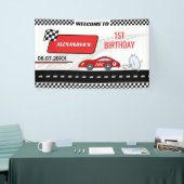 Retro Red Race Car Junge schnell ein Junge 1. Gebu Banner (Messeveranstaltung)