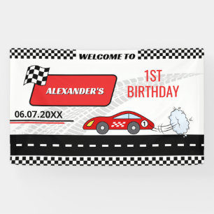 Retro Red Race Car Junge schnell ein Junge 1. Gebu Banner