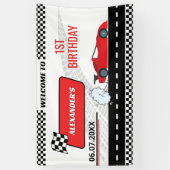 Retro Red Race Car Junge schnell ein Junge 1. Gebu Banner (Vertikal)