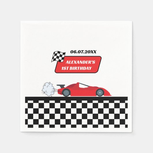 Retro Red Race Car Rennfahrer 1. Geburtstag Serviette (Vorderseite)