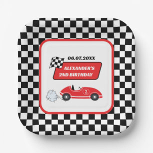 Retro Red Race Rennfahrer Junge 2. Geburtstag Pappteller
