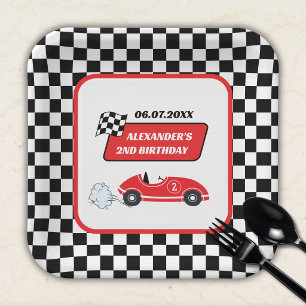 Retro Red Race Rennfahrer Junge 2. Geburtstag Pappteller