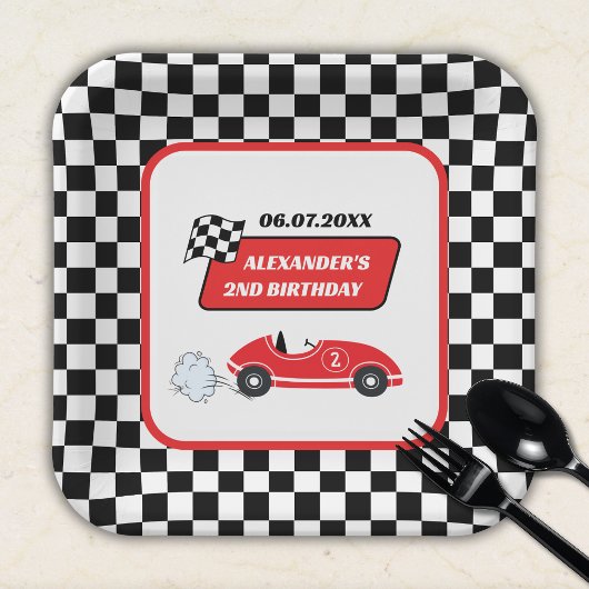 Retro Red Race Rennfahrer Junge 2. Geburtstag Pappteller