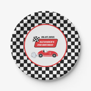 Retro Red Race Rennfahrer Junge 2. Geburtstag Pappteller