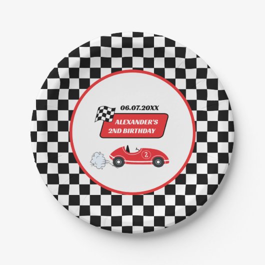 Retro Red Race Rennfahrer Junge 2. Geburtstag Pappteller (Vorderseite)