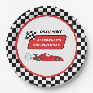 Retro Red Race Rennfahrer Junge 3. Geburtstag Pappteller