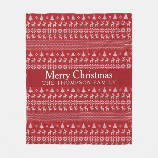 Retro Red Reindeer Custom Frohe Weihnachten Fleecedecke (Vorderseite)