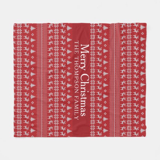 Retro Red Reindeer Custom Frohe Weihnachten Fleecedecke (Vorderseite (Horizontal))