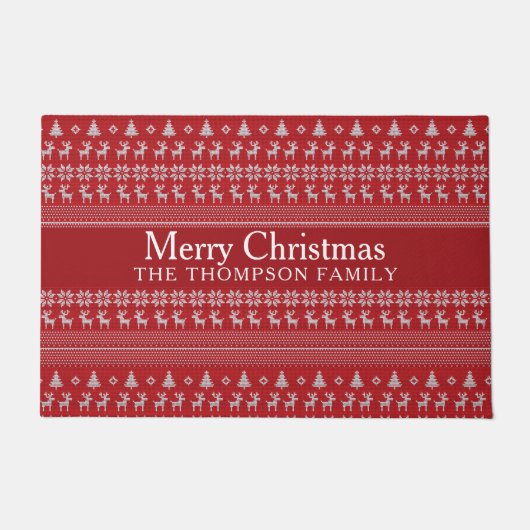 Retro Red Reindeer Custom Frohe Weihnachten Fußmatte (Vorderseite)