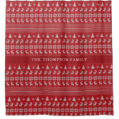 Retro Red Reindeer Monogram Nostalgic Christmas Duschvorhang (Vorderseite)