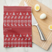 Retro Red Reindeer Monogram Nostalgic Christmas Geschirrtuch (Viertel Falte)