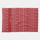 Retro Red Reindeer Monogram Nostalgic Christmas Geschirrtuch (Horizontal)