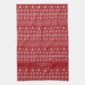 Retro Red Reindeer Monogram Nostalgic Christmas Geschirrtuch (Vertikal)