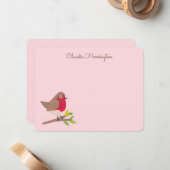 Retro Red Robin Hand-Illustrated Pastel Pink Mitteilungskarte (Vorderseite/Rückseite Beispiel)