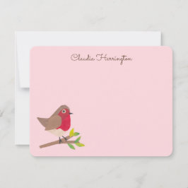 Retro Red Robin Hand-Illustrated Pastel Pink Mitteilungskarte