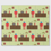 Retro Red Robot Geschenkpapier (Flach)