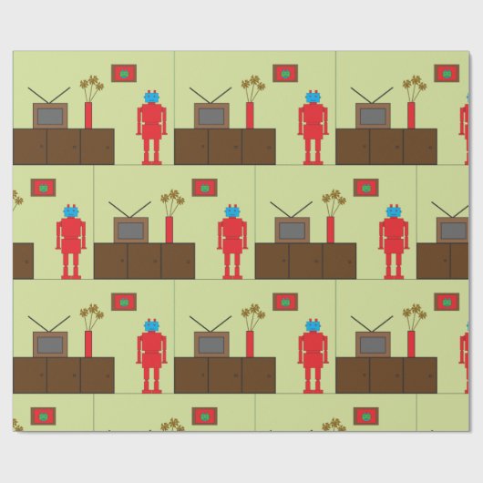 Retro Red Robot Geschenkpapier (Flach)