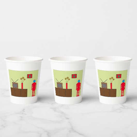 Retro Red Robot Pappbecher